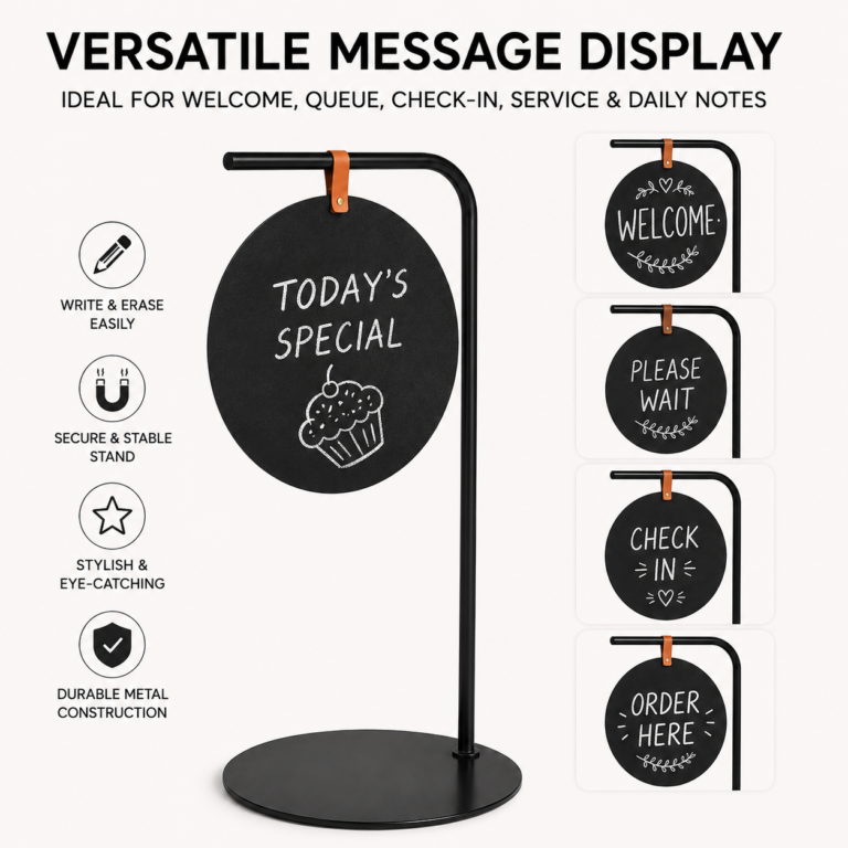 Black chalkboard-style display with message examples