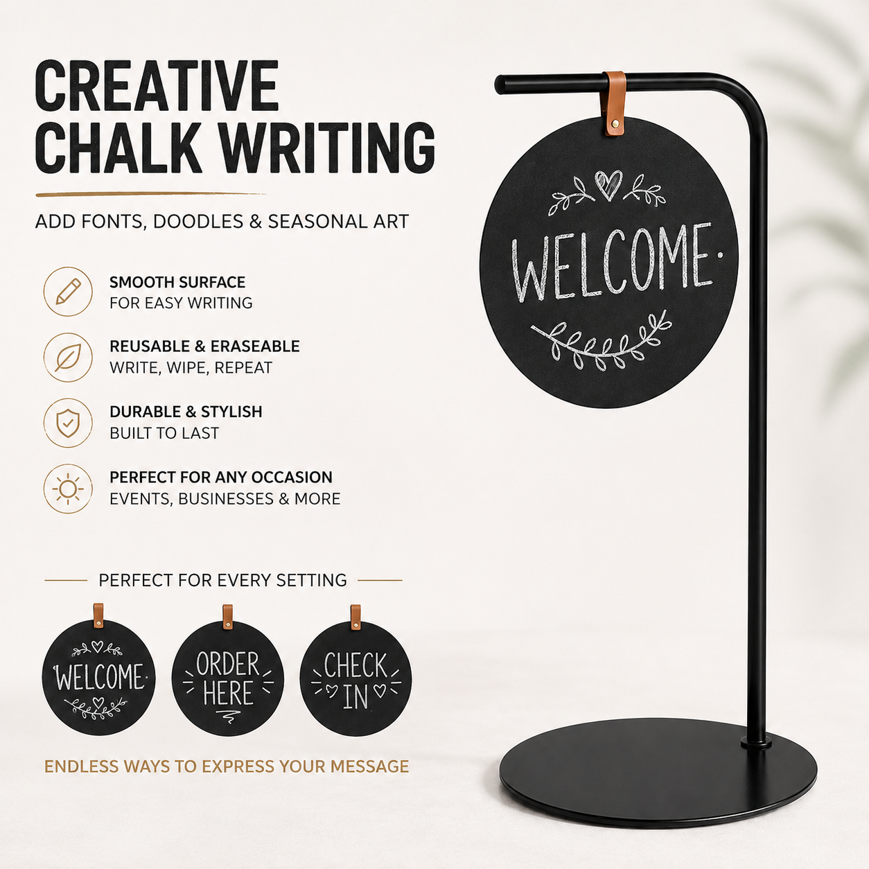 Black chalkboard-style display for chalk writing