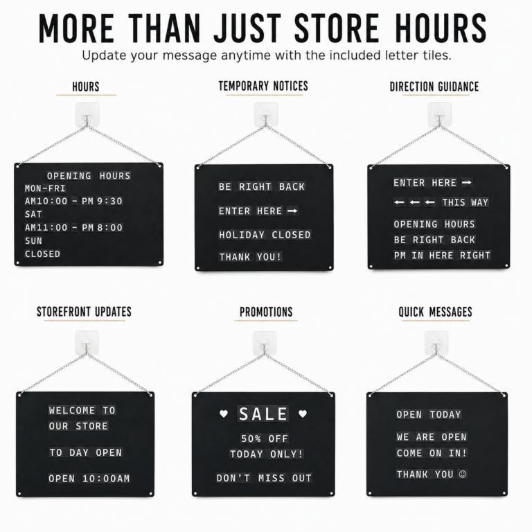 Examples of hours, notices, directions and promotions