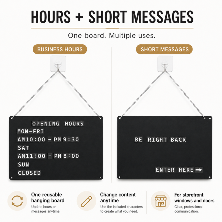 Hanging board used for business hours and short messages