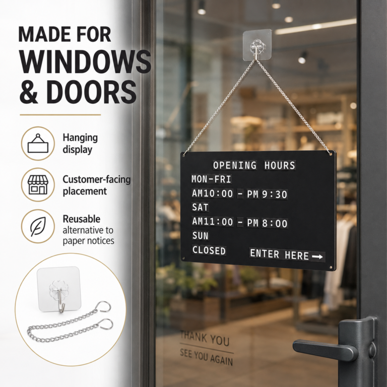 Adhesive hook and chain installation on storefront glass