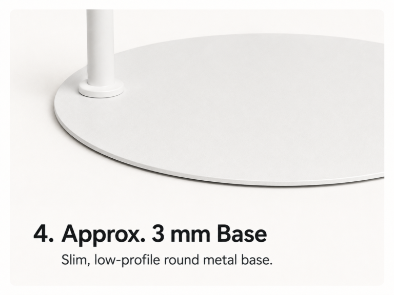 White curved-tube stand base detail, supporting image only